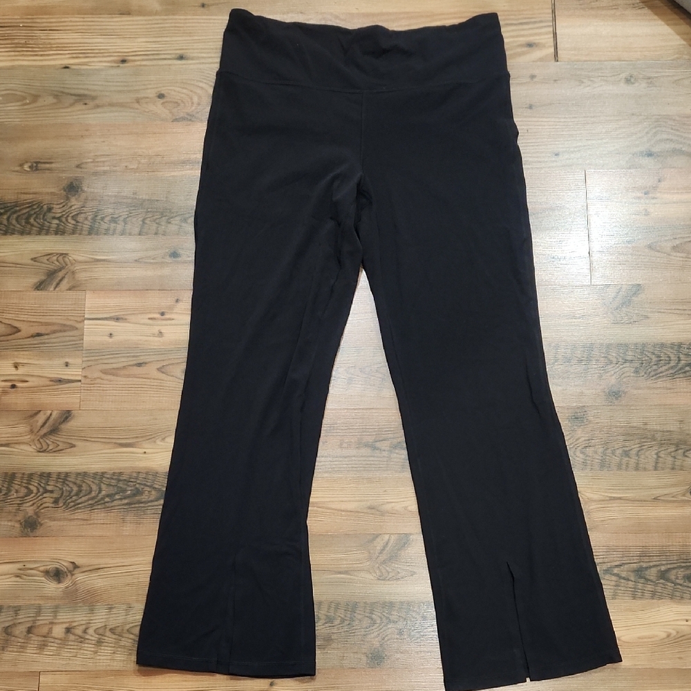 Athleta Black High-Rise Wide Leg Pants with Front Hem Slits